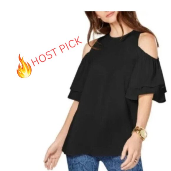 Michael Kors Black Cold Shoulder Dressy Blouse Medium - Picture 1 of 9